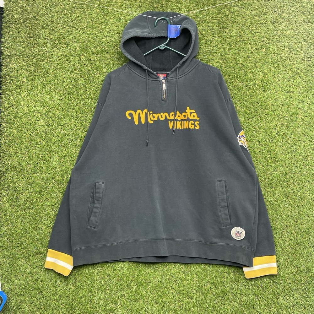 MINNESOTA VIKINGS Hoodie Mens 2XL 1/4 Zip Sportswear Chain Stitch 90s Reebok